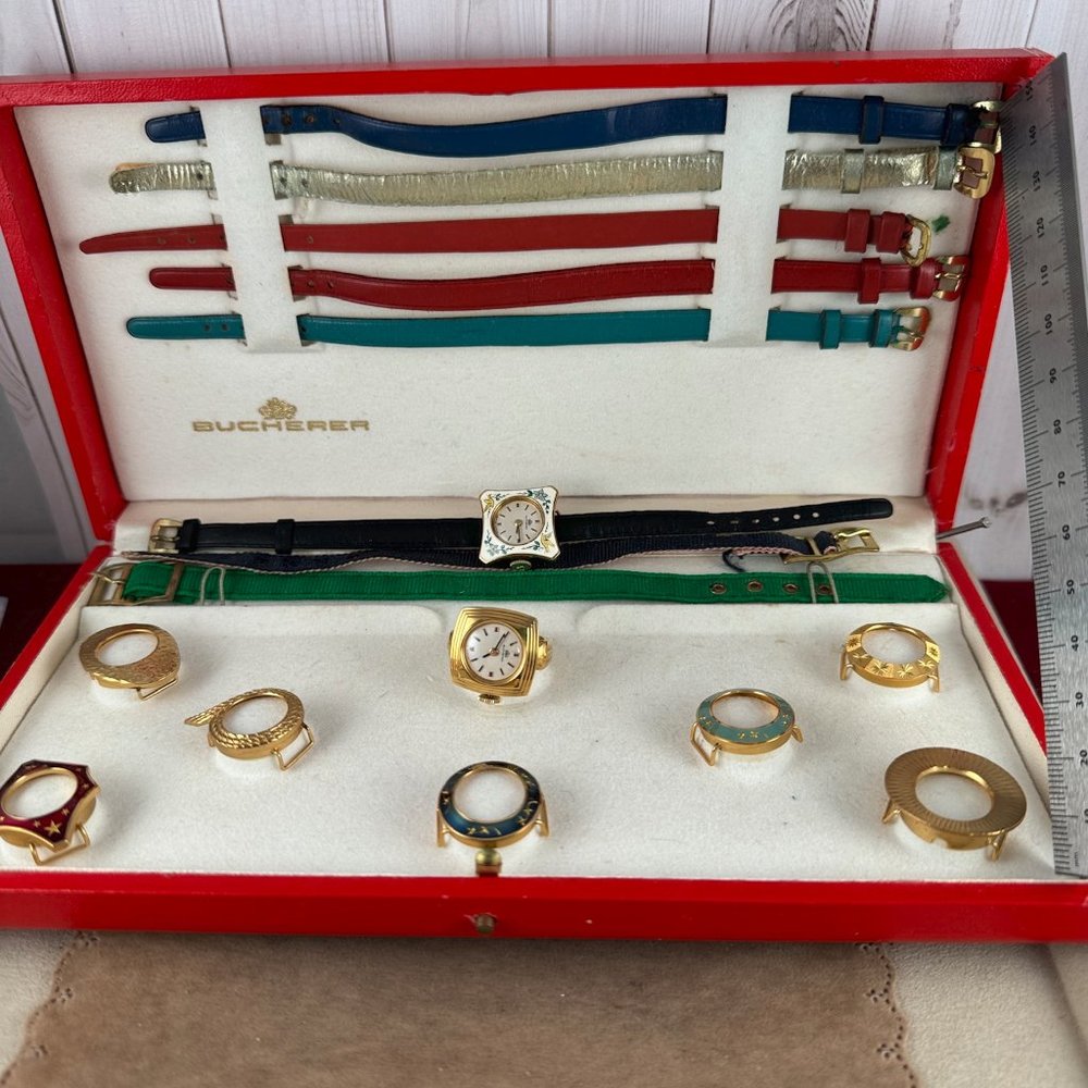 Vintage Swiss Bucherer Windup Ladies Ring and Watch with Interchangeable Bezels